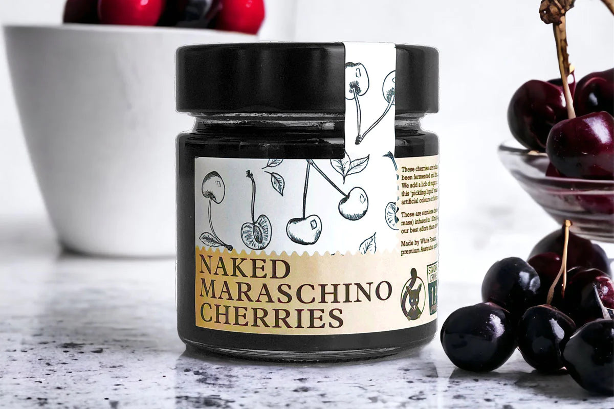 White Possum Naked Maraschino Cherries 20% -250g Jar